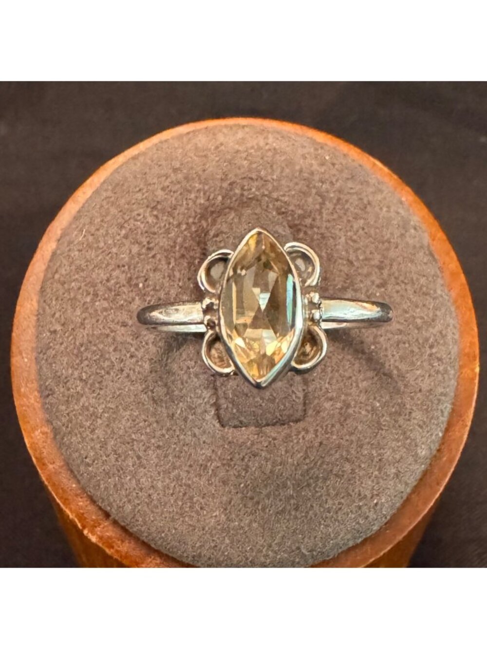 Sterling Silver 925 Marquise Citrine Bezel Set Statement Ring Size 9